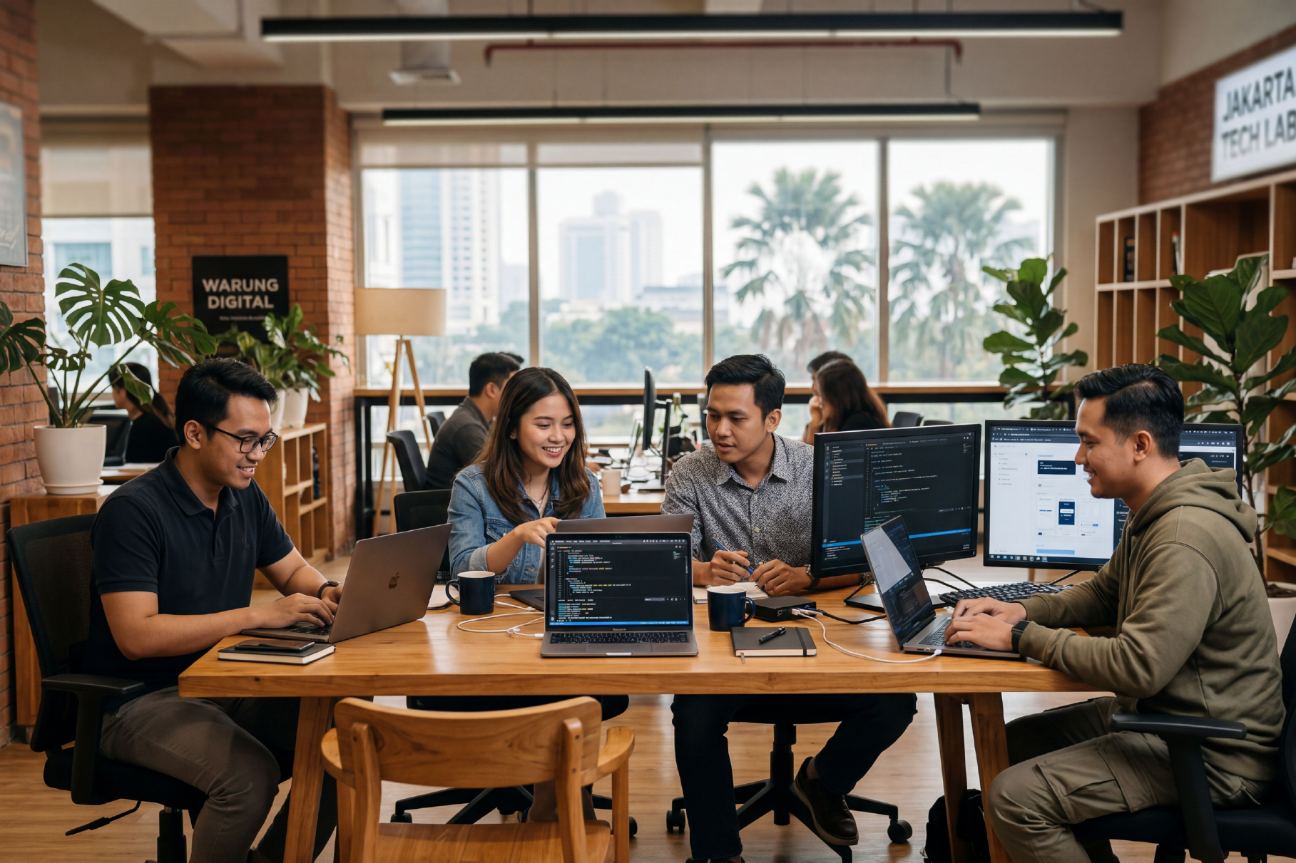 Team working together in modern office